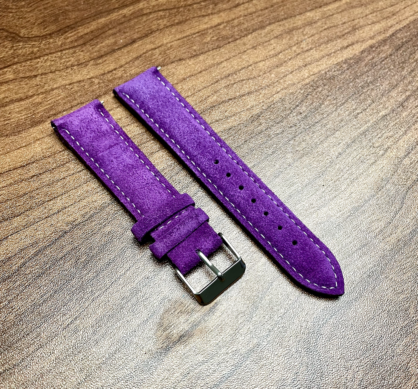 Royal Purple & White stitch Suede Leather Watch Strap Quick Release 22mm New