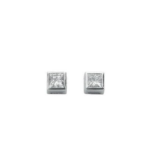 White Gold 0.20ct Rubover Set Princess Cut Diamond Stud Pair Of Earrings 18ct