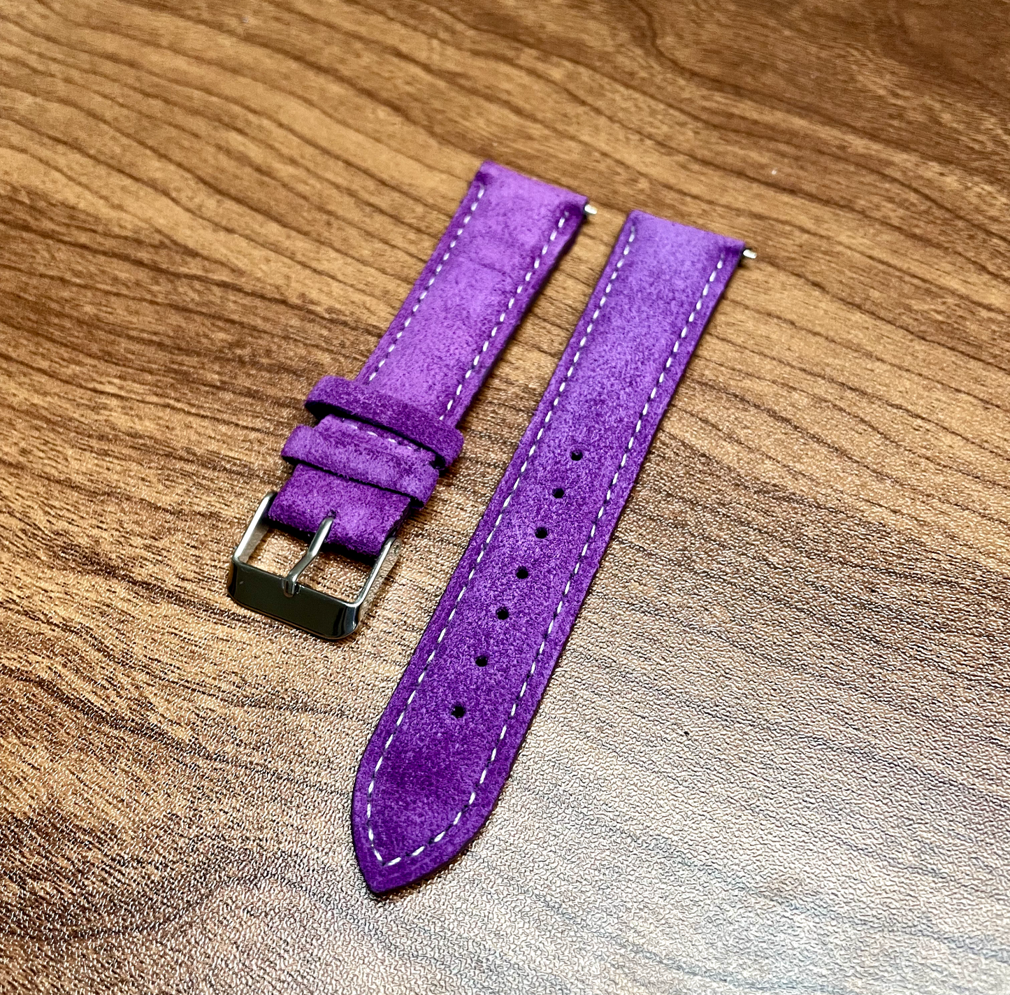 Royal Purple & White stitch Suede Leather Watch Strap Quick Release 22mm New