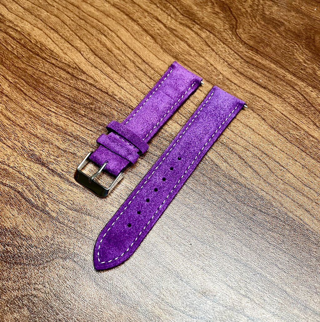 Royal Purple & White Stitch Suede Leather Watch Strap Quick Release 22mm