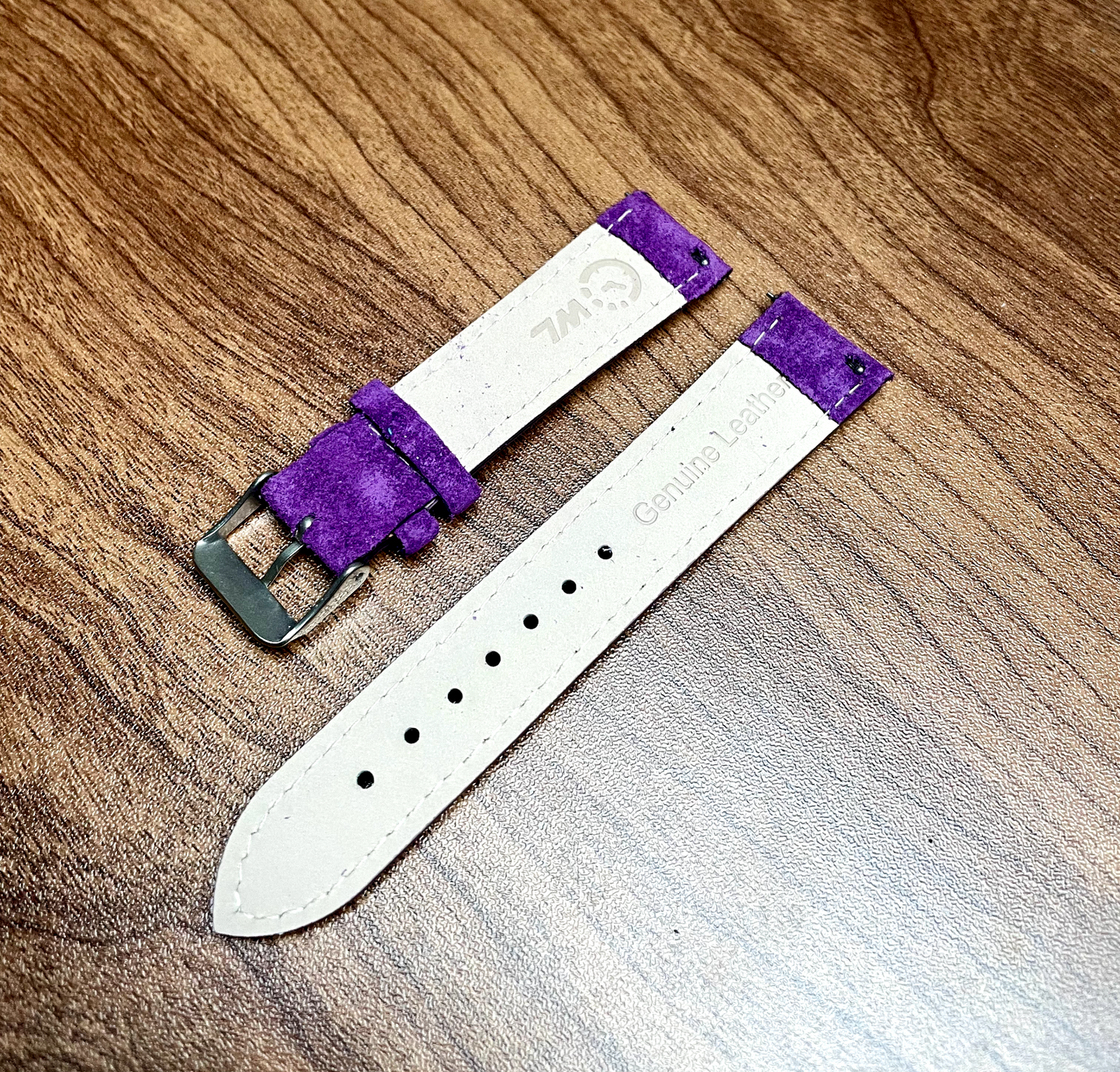 Royal Purple & White stitch Suede Leather Watch Strap Quick Release 22mm New
