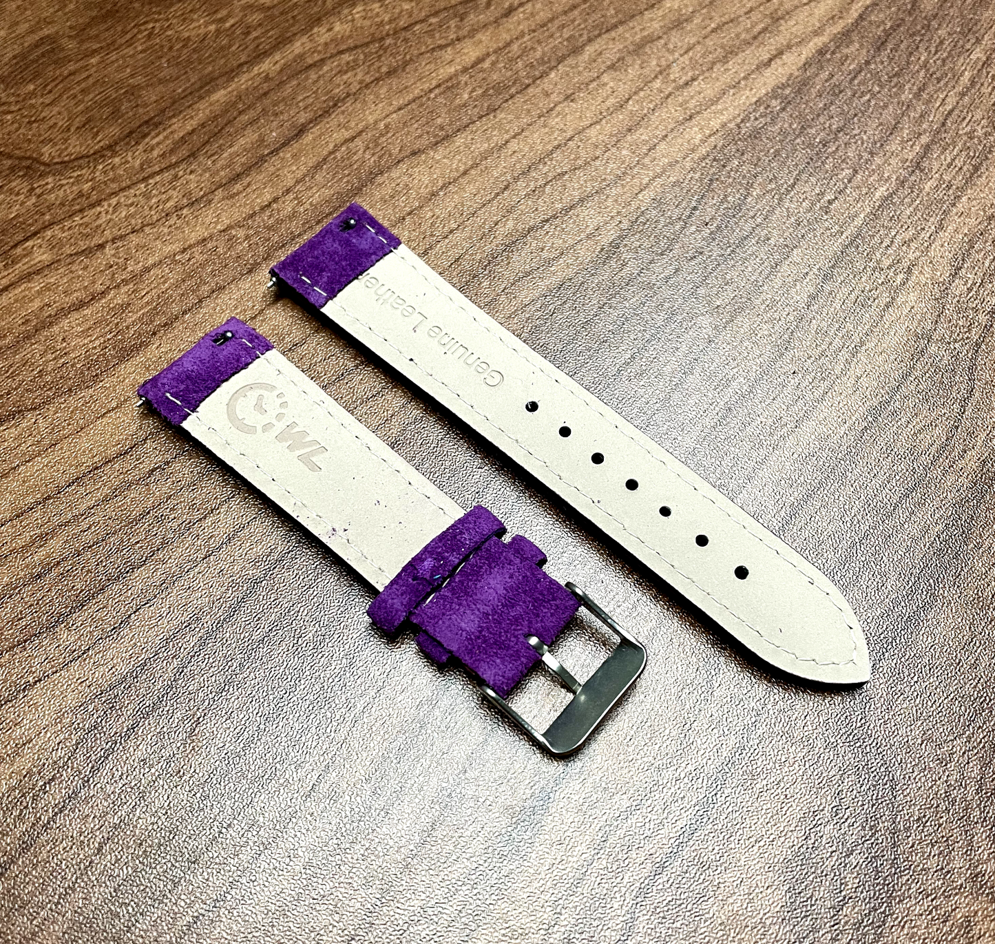 Royal Purple & White stitch Suede Leather Watch Strap Quick Release 22mm New