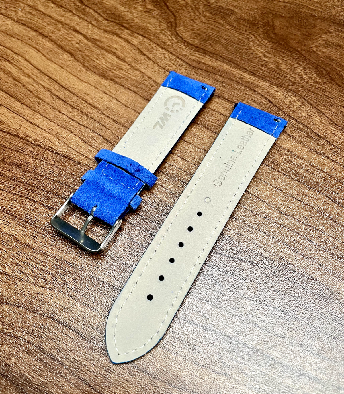 Deep Blue & White Stitch Suede Leather Watch Strap Quick Release 22mm