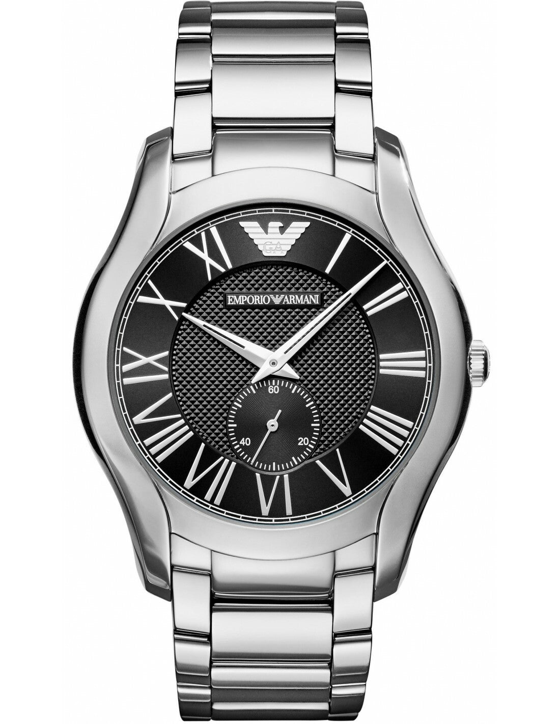 RARE NEW! Mens Emporio Armani Valente Black Dial Silver Tone SS RN Watch AR11086