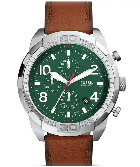 Fossil Bronson Chronograph Green Dial Leather Strap Quartz FS5738 Men's Watch