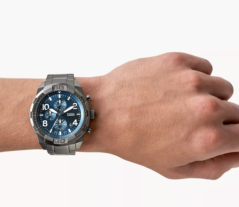Reloj Fossil FS5711 Bronson con esfera azul efecto rayos de sol y correa de brazalete ahumado