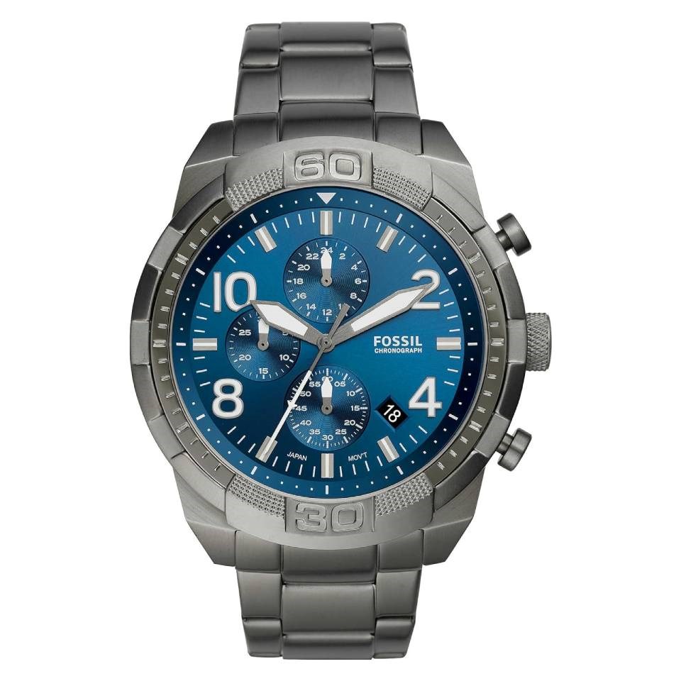 Reloj Fossil FS5711 Bronson con esfera azul efecto rayos de sol y correa de brazalete ahumado