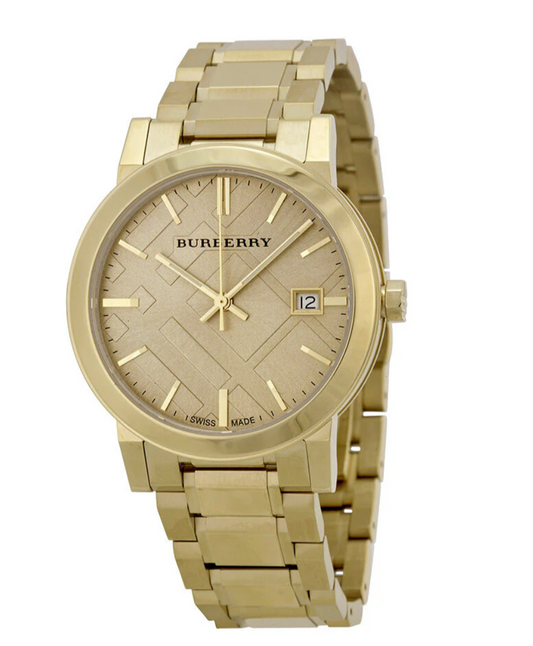 Burberry Swiss Made Unisex Champagne Dial Gold Bracelet Watch BU9033