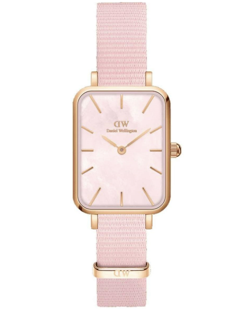 Daniel Wellington Quadro Coral Pink Dial Fabric Strap Womens Watch DW00100509