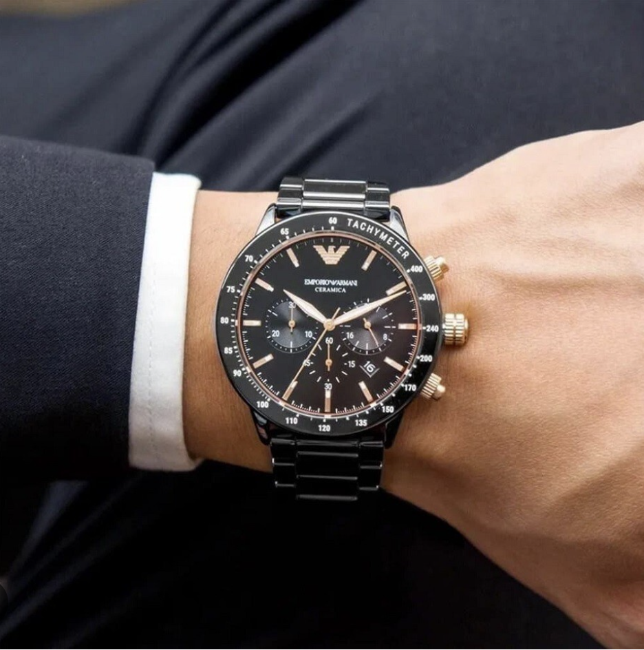 Emporio Armani AR70002 Mario Mens Ceramic Black Quartz Chronograph Watch