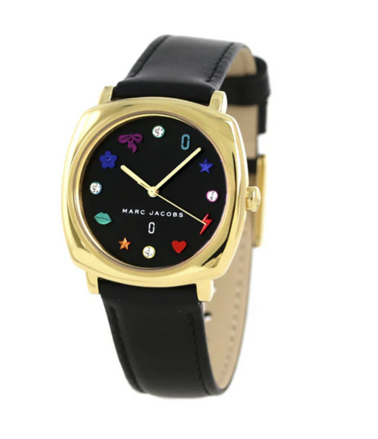 MJ1597 Ladies Marc Jacobs Mandy Black Dial Black Leather Strap Watch