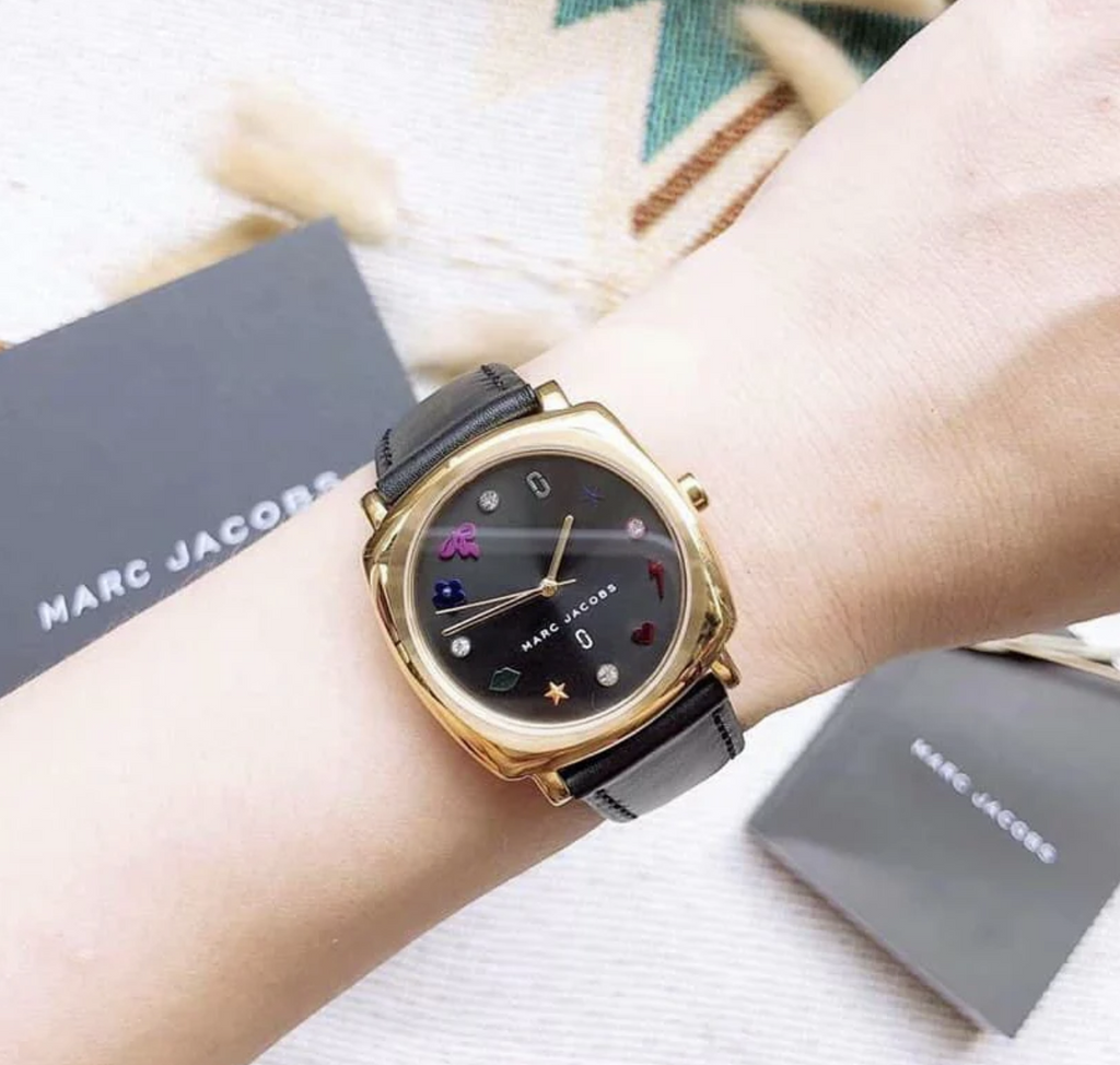 Marc Jacobs MJ1597 Womens Mandy Black Dial Black Leather Strap Watch