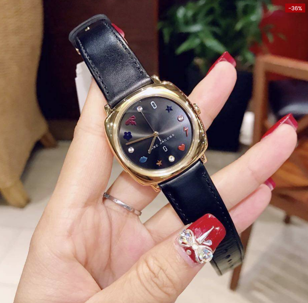 Marc Jacobs MJ1597 Womens Mandy Black Dial Black Leather Strap Watch