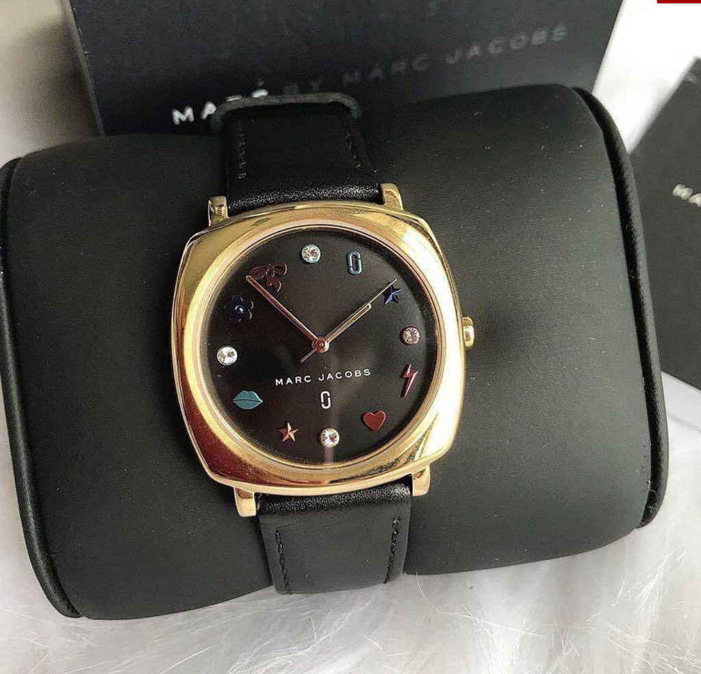 Marc Jacobs MJ1597 Womens Mandy Black Dial Black Leather Strap Watch