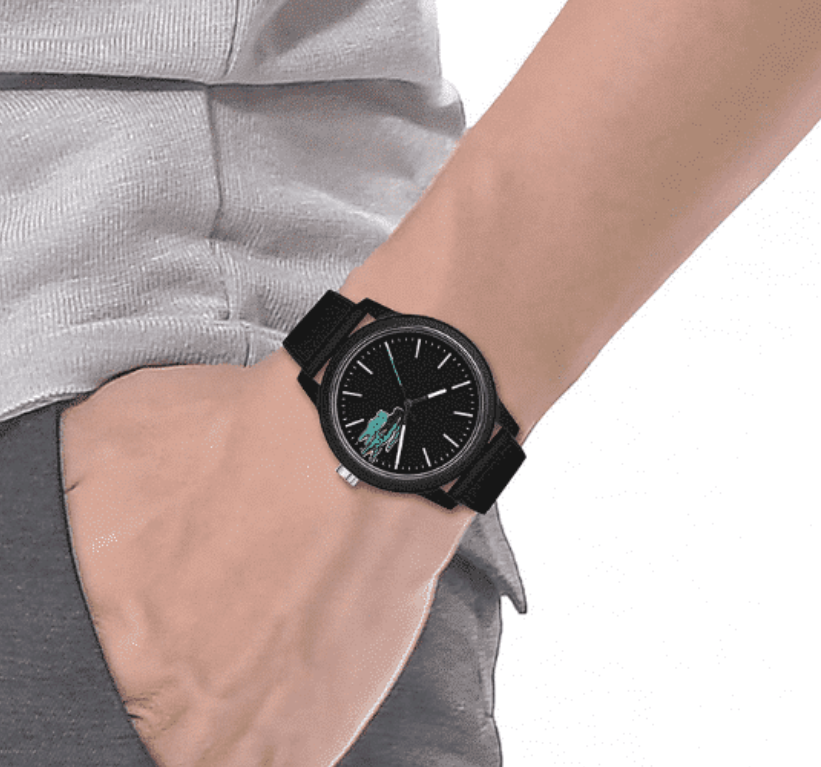2011134 Lacoste 12.12 Mens Black Silicone Strap Watch