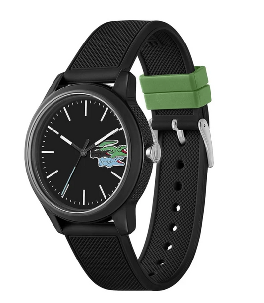 2011134 Lacoste 12.12 Mens Black Silicone Strap Watch