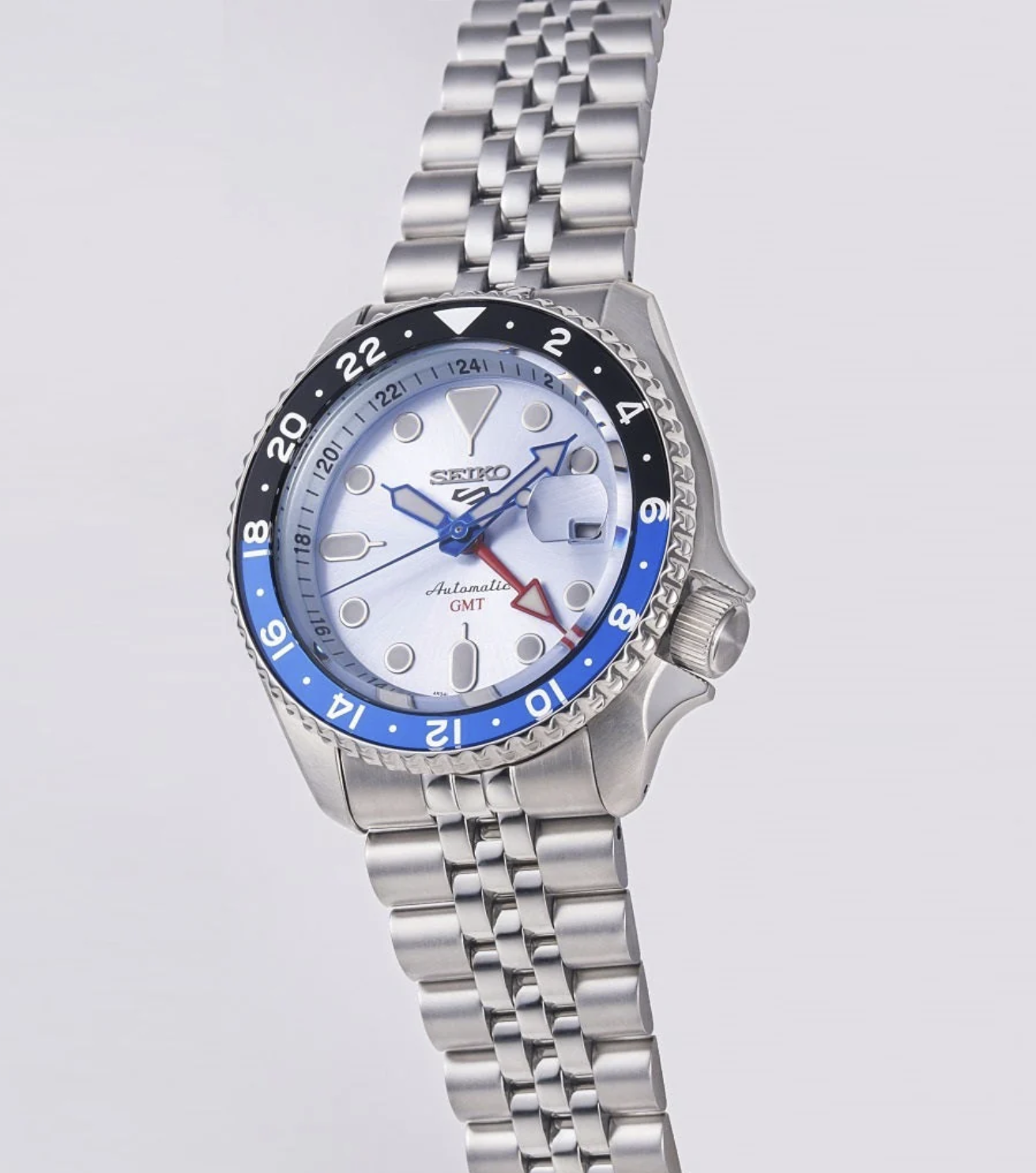 Seiko 5 Sports Automatic SSK029K1 GMT SKX Sports Ice Blue Dial Silver Steel Strap Mens Watch
