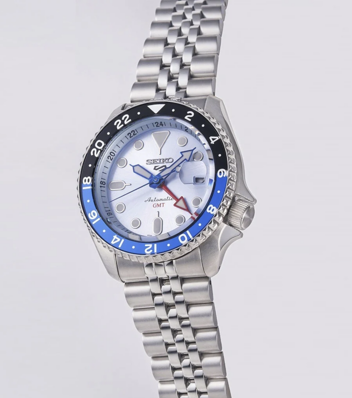 Seiko 5 Sports Automatic SSK029K1 GMT SKX Sports Ice Blue Dial Silver Steel Strap Mens Watch