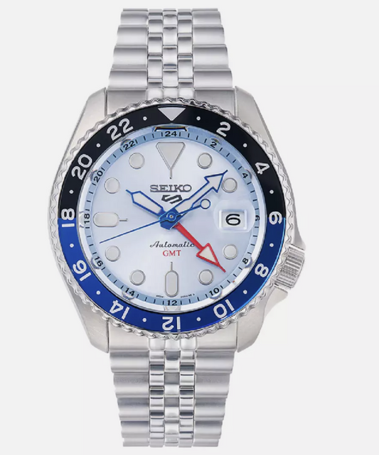 Seiko 5 Sports Automatic SSK029K1 GMT SKX Sports Ice Blue Dial Silver Steel Strap Mens Watch