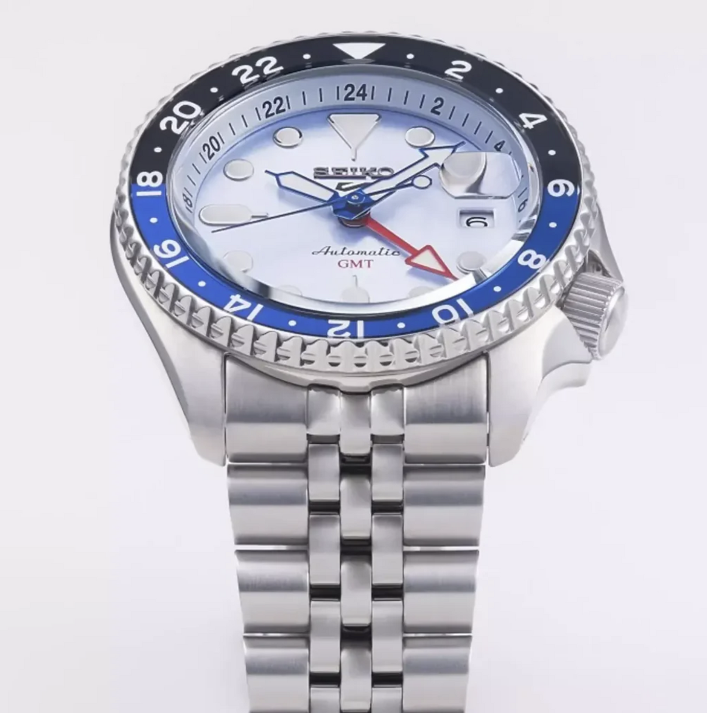 Seiko 5 Sports Automatic SSK029K1 GMT SKX Sports Ice Blue Dial Silver Steel Strap Mens Watch